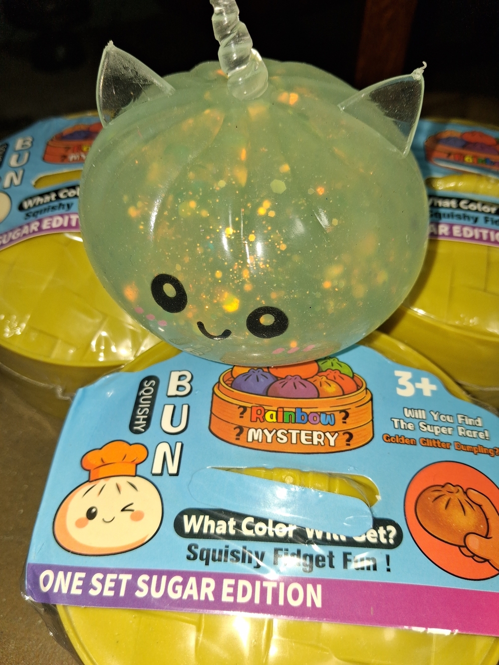 Rainbow Mystery Squishy Bun Glitter Unicorn Toy - Green